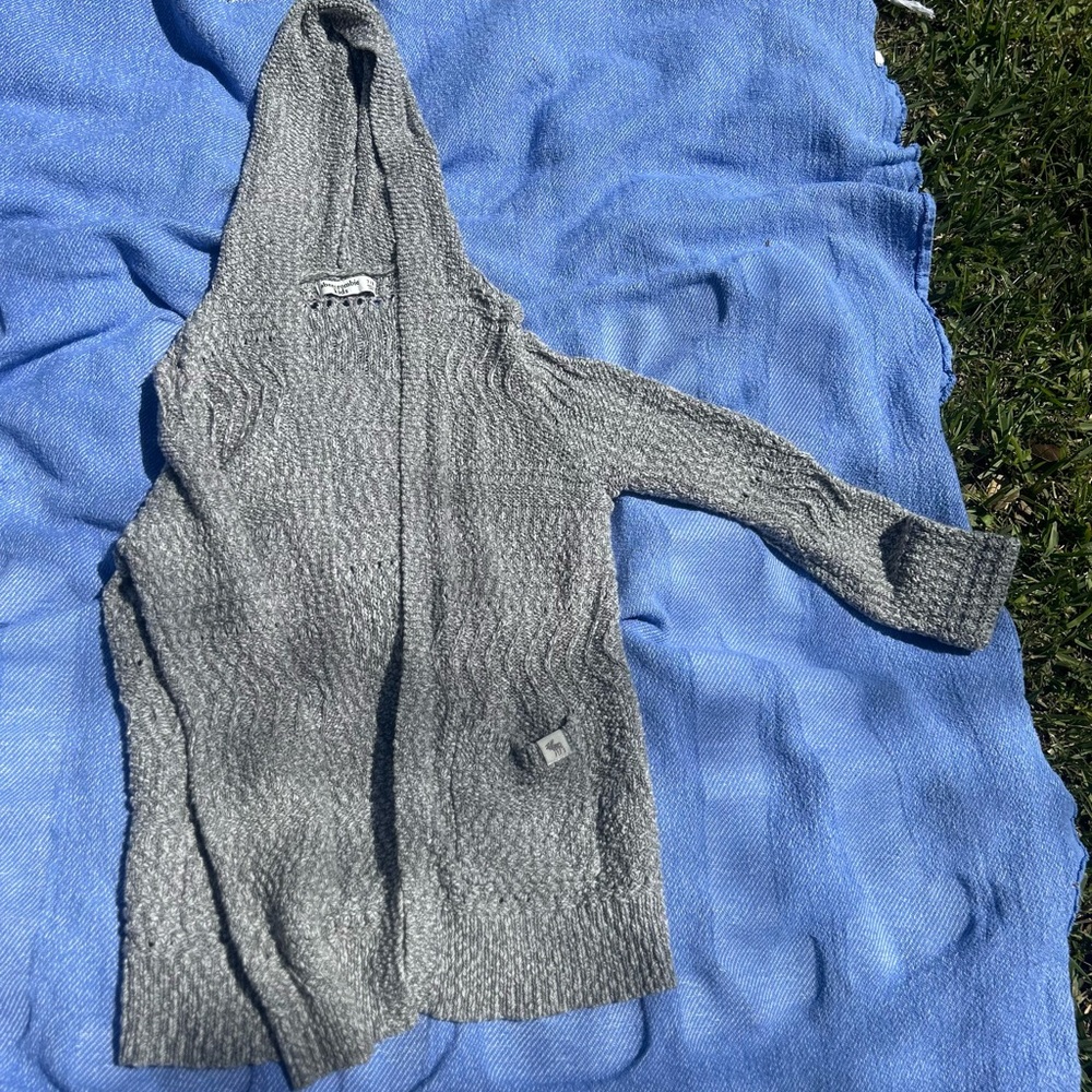 Gray Hooded Knit Cardigan